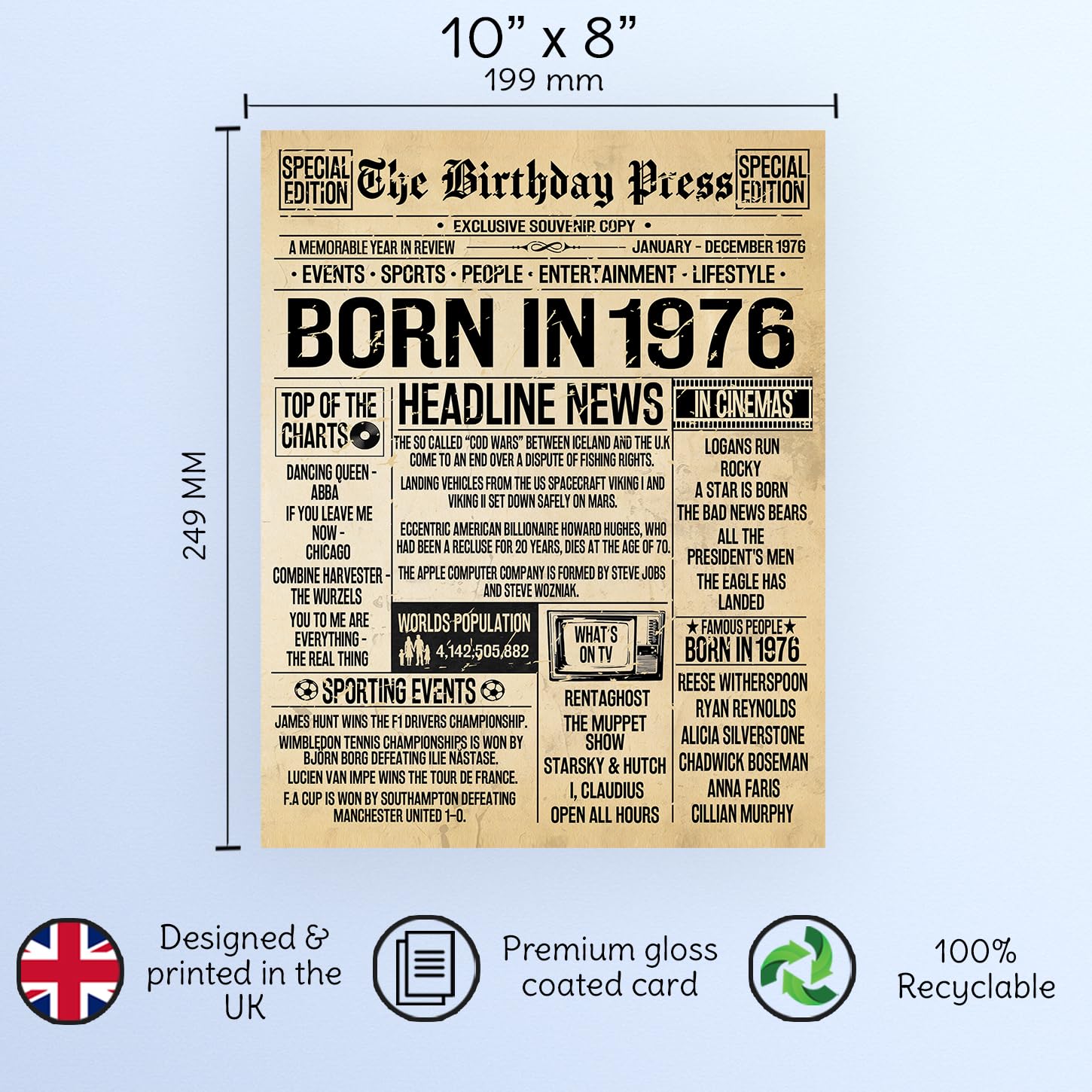 Stuff4 50th Birthday Poster Unframed - Born In 1976 Vintage Newspaper - Happy 50th Birthday Gifts for Women Men Retro Back In 1976, 8x10 Inch Decor Decoration Bday Party — view 7