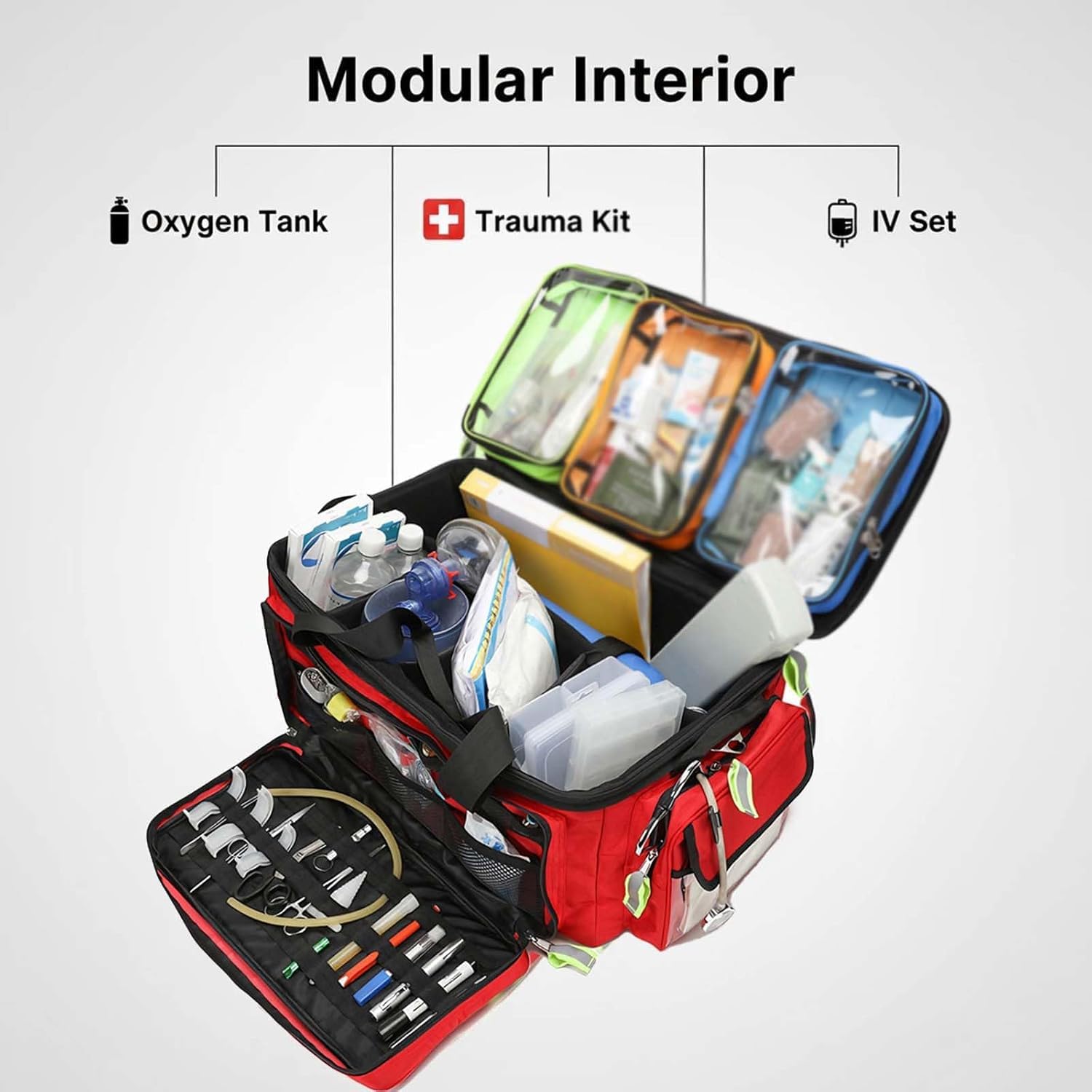 Bolsa carrito médico con ruedas, bolsa de botiquín de primeros auxilios de gran capacidad, mochila médica de emergencia con ruedas, compartimentos y bandas reflectantes para médicos y socorristas