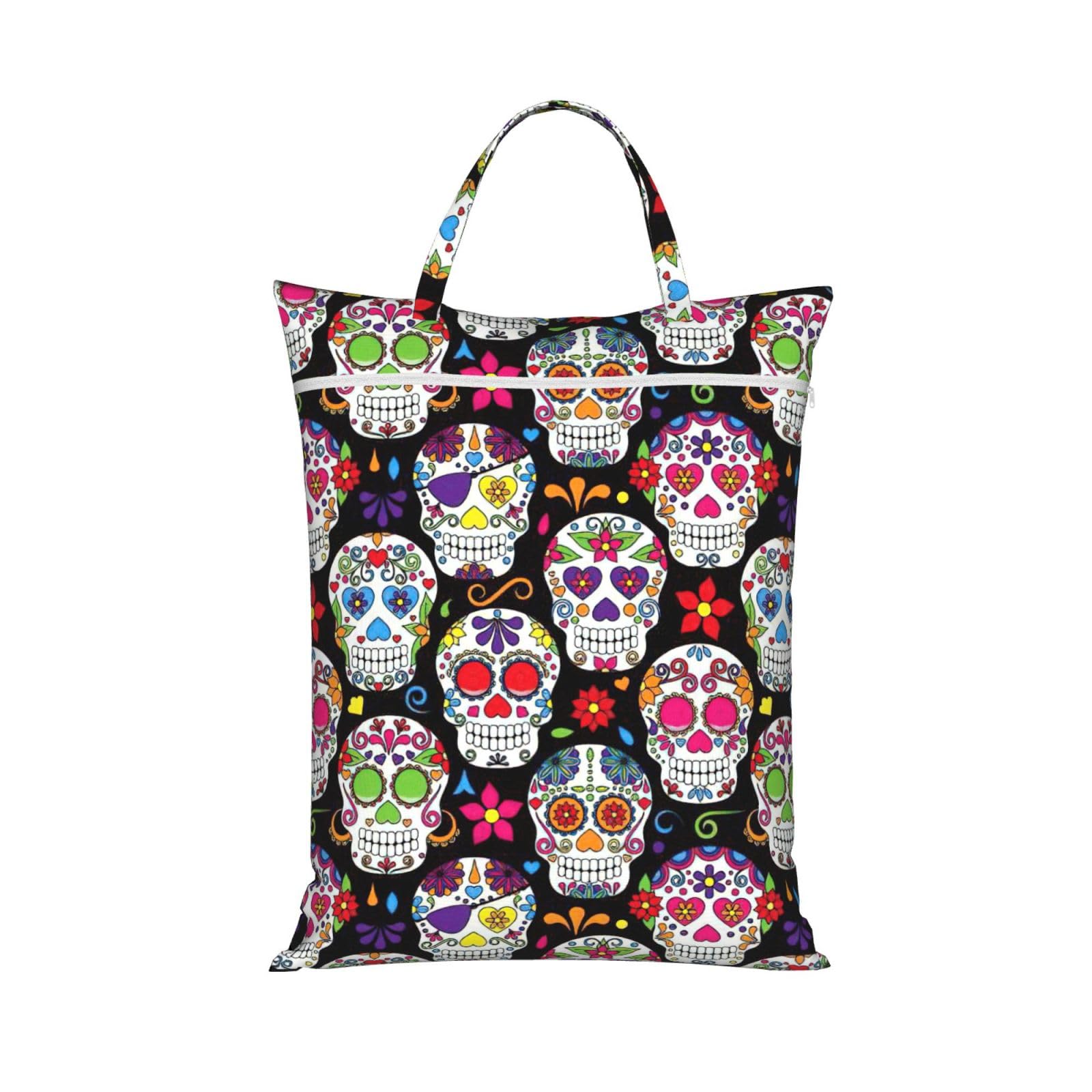 Pphgut 1 Pc Sugar Skulls Print Travel Laundry Bag Portable Dirt Clothes Bags Daily Hiking Camping Vacation
