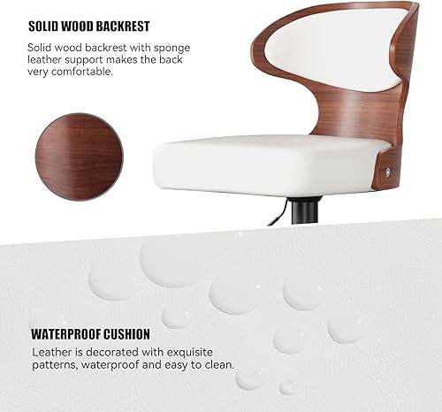 Miniatura 5 de Juego de 3 taburetes de bar giratorios de altura ajustable, de piel sintética, tapizados de madera curvada, con respaldo y reposapiés, silla de bar