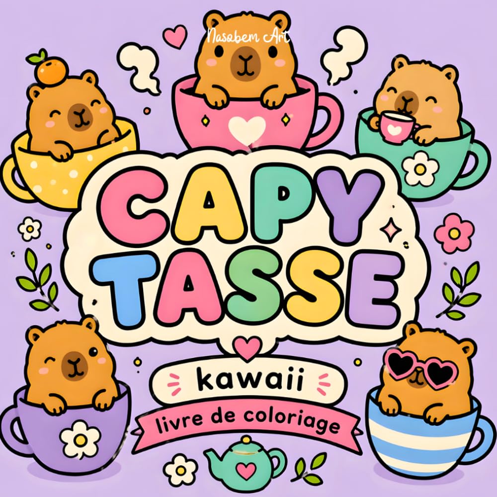 CAPY TASSE – Livre de coloriage kawaii: Des capybaras adorables dans des tasses, avec de gros contours et des motifs simples pour un coloriage détente