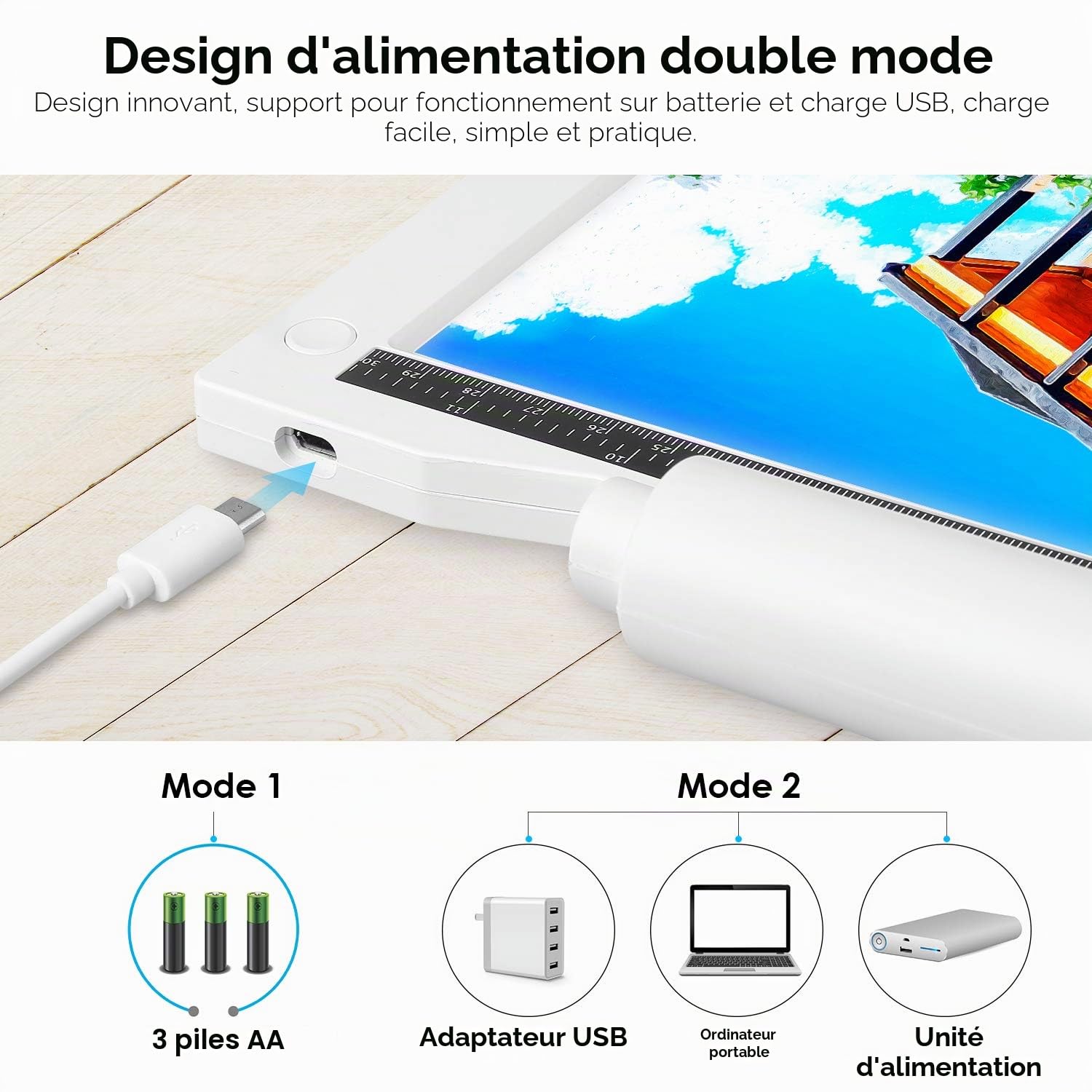 AGM Tablette Lumineuse A4, Luminosité Réglable Précise, Fonction Mémoire, Tablette Dessin Rechargeable pour l'Usage à l'Extérieur ou à l'Intérieur