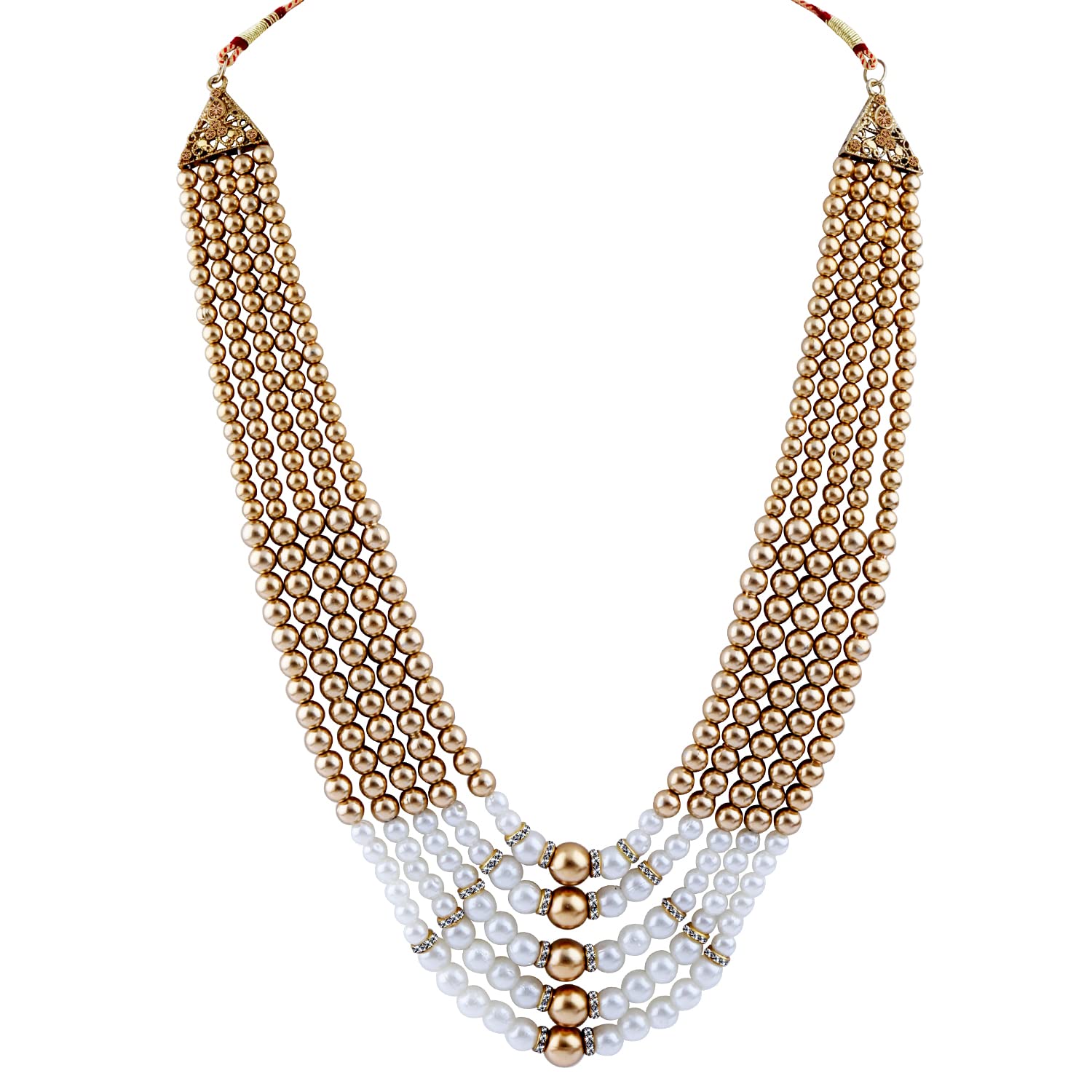 Silver Shine Exclusive Traditional Designer Royal White and Golden Pearl with Moti Jewellery for Groom Mala for Sherwani Men's Jewellery