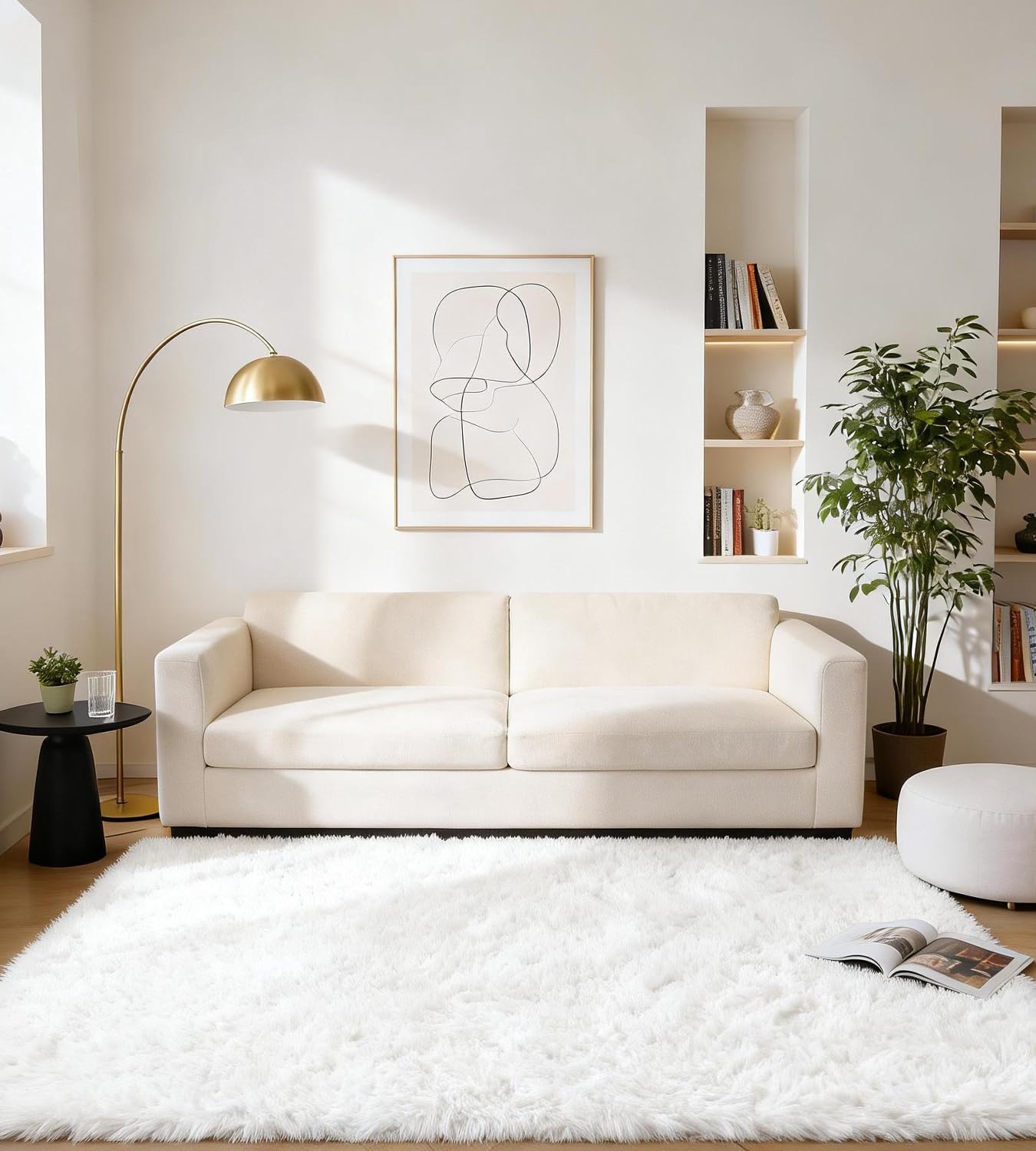 Alfombra Salón Grandes Pelo Largo Lavable para Habitación o Dormitorio, Esponjosa, de Cama (Blanco Puro, 200 x 300 cm) | Alfombra muy grande para un ambiente agradable. Cubre todo el espacio, esponjoso y antideslizante a diario