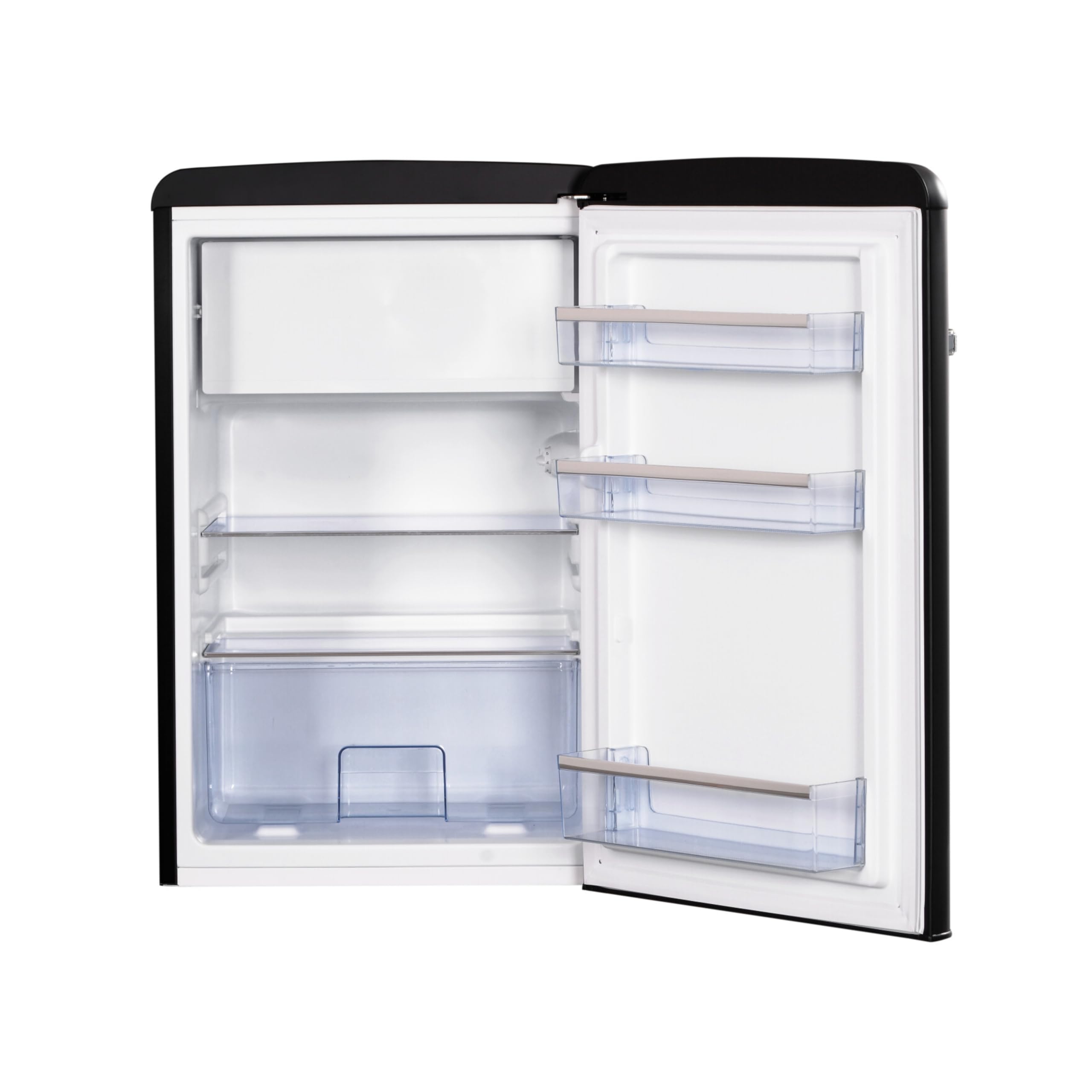 Amica Retro Kühl-Gefrierkombination 108 L 87,5 x 55 x 61,5 cm KS 15617 MS | 96 L Kühlteil 13 L Gefrierfach, LED Beleuchtung, Automatische Abtauung, Gemüseschublade, Leiser Betrieb, SafetyGlass Ablagen