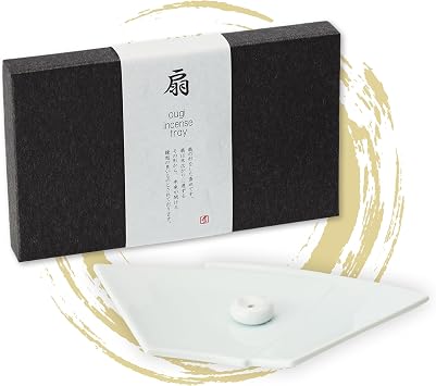 Hasegawa Japanese Fan-Shaped Incense Holder - White, Simple and Elegant Design, Suitable for Short and Long Incense Sticks, 3.66 x 6.30 x 0.79 Inches