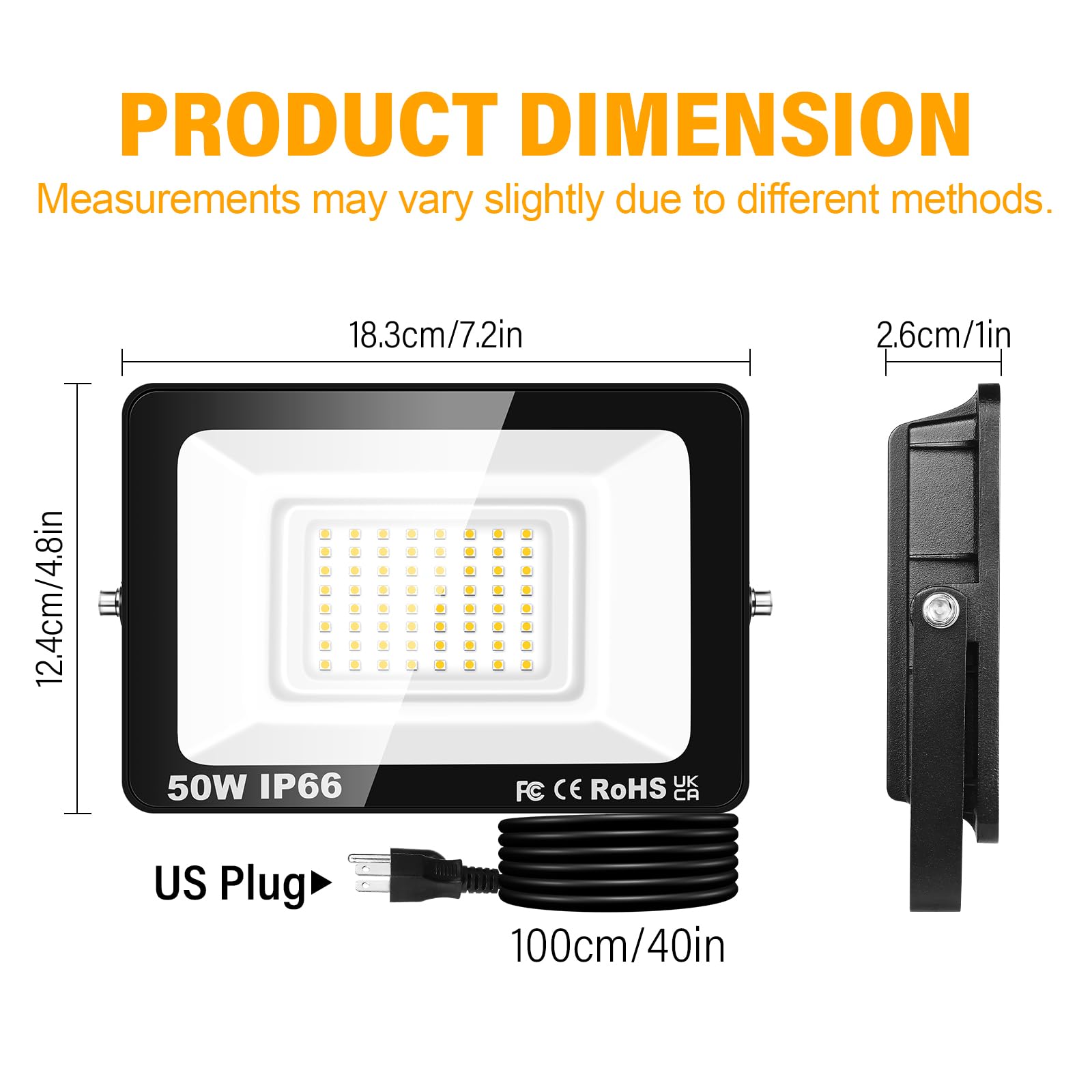 Willpower 2PCS Outdoor LED Floodlights 50W 5000LM, Flood Lights with Plug - Image 2