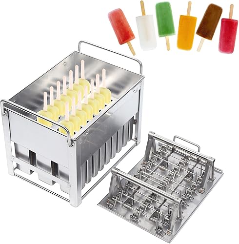 Miniatura 66 de Moldes caseros para paletas de hielo, moldes reutilizables para helados congelados con 20 tazas de molde, moldes de acero inoxidable, congelación
