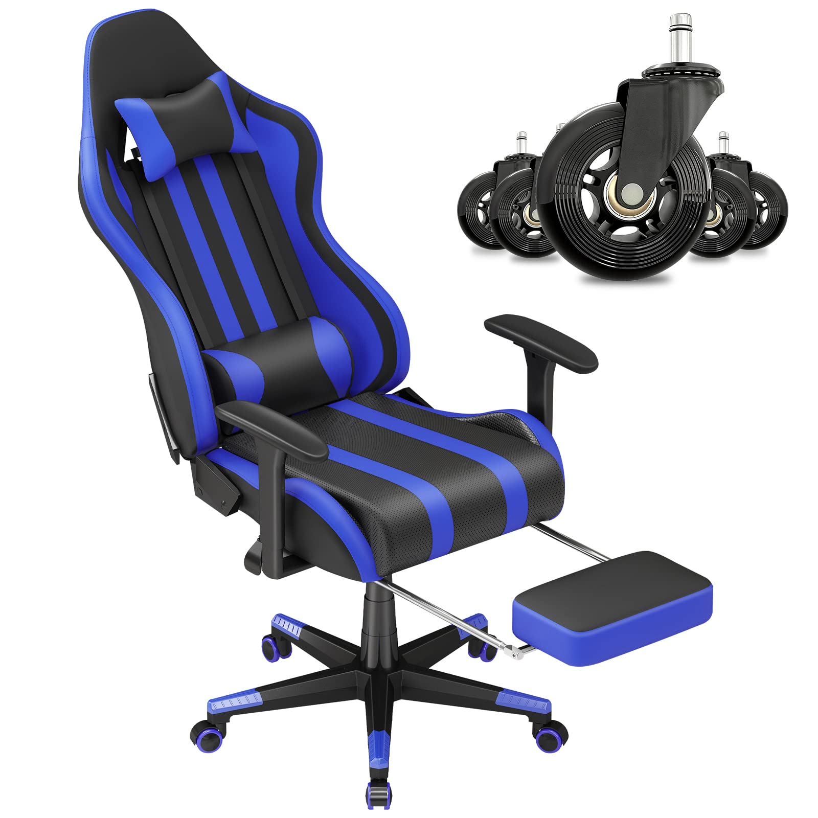 Soontrans Blue Gaming Chair Office Chair Wheels, Set of Rollerblade  Wheels Replacement for Office Gaming Chairs for Carpet Wood Floors, Heavy  Duty