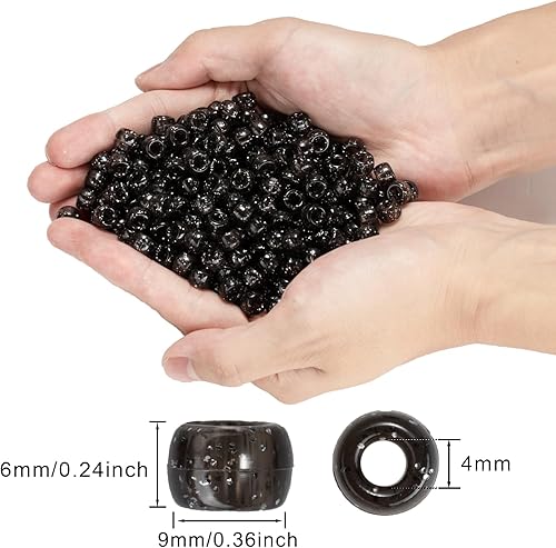 Miniatura 2 de 1200 cuentas de poni de 0.236 x 0.325 pulgadas, cuentas de plástico transparente con purpurina brillante para hacer pulseras, collares, joyas,