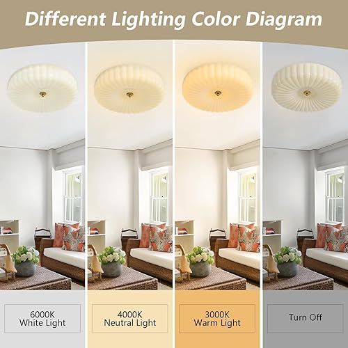 Miniatura 8 de KCO Iluminación redonda grande LED empotrada luz de techo amarillo acanalado vidrio empotrado luz de mediados de siglo moderna dormitorio lámpara de