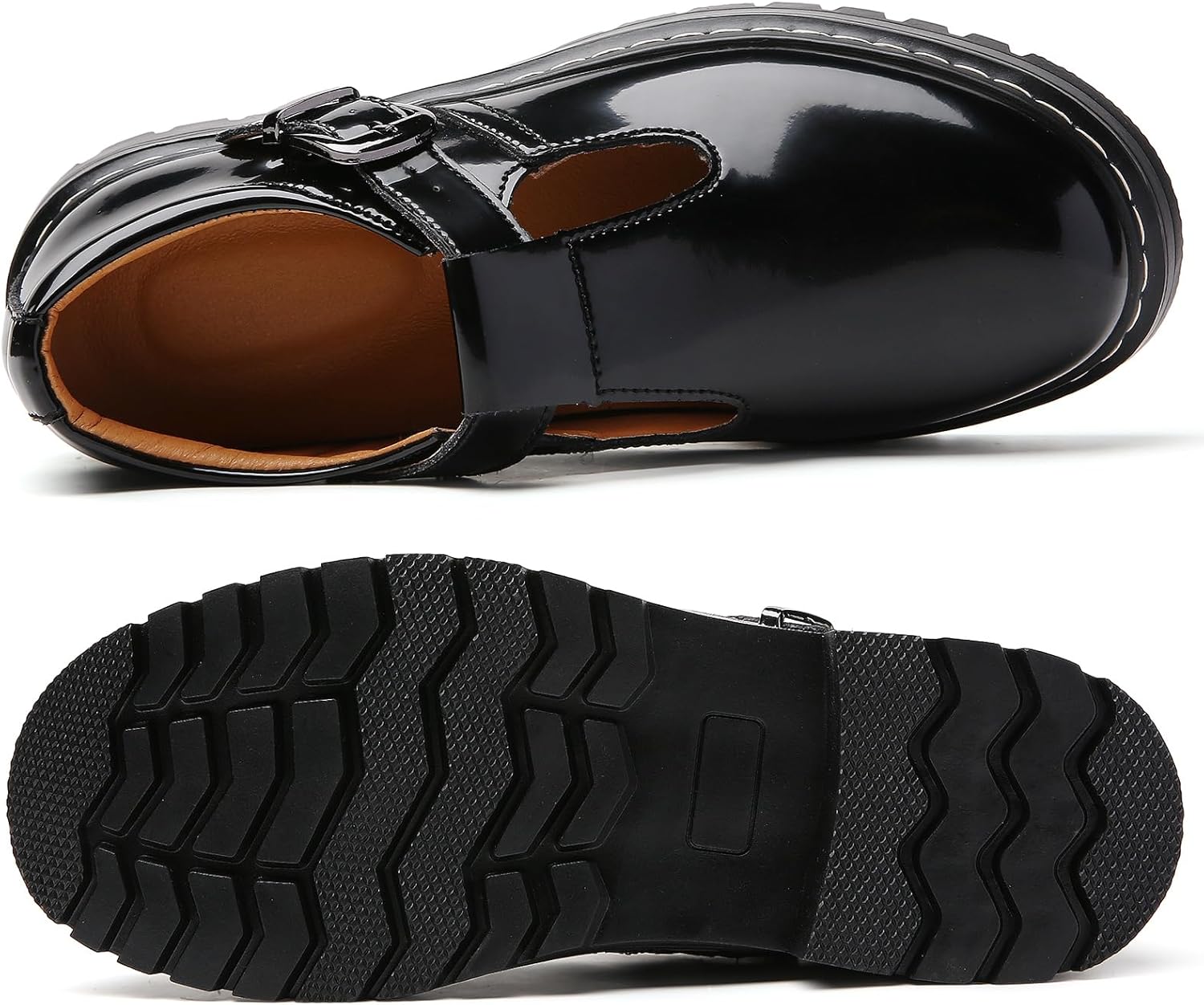 Women Mary Jane Shoes Soft Toe Non Slip Platform Casual Faux Leather Chunky Comfortable Dressy Oxfords Mary Janes Shoes - Image 4