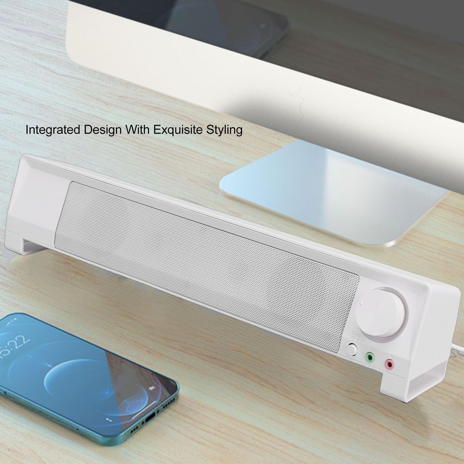 Fabater Elegante Altoparlante per PC con Microfono Suono 3D Coinvolgente per Scrivania del Computer Altoparlante ABS Dimensioni 14,96 X 3,15 X 2,76 Pollici