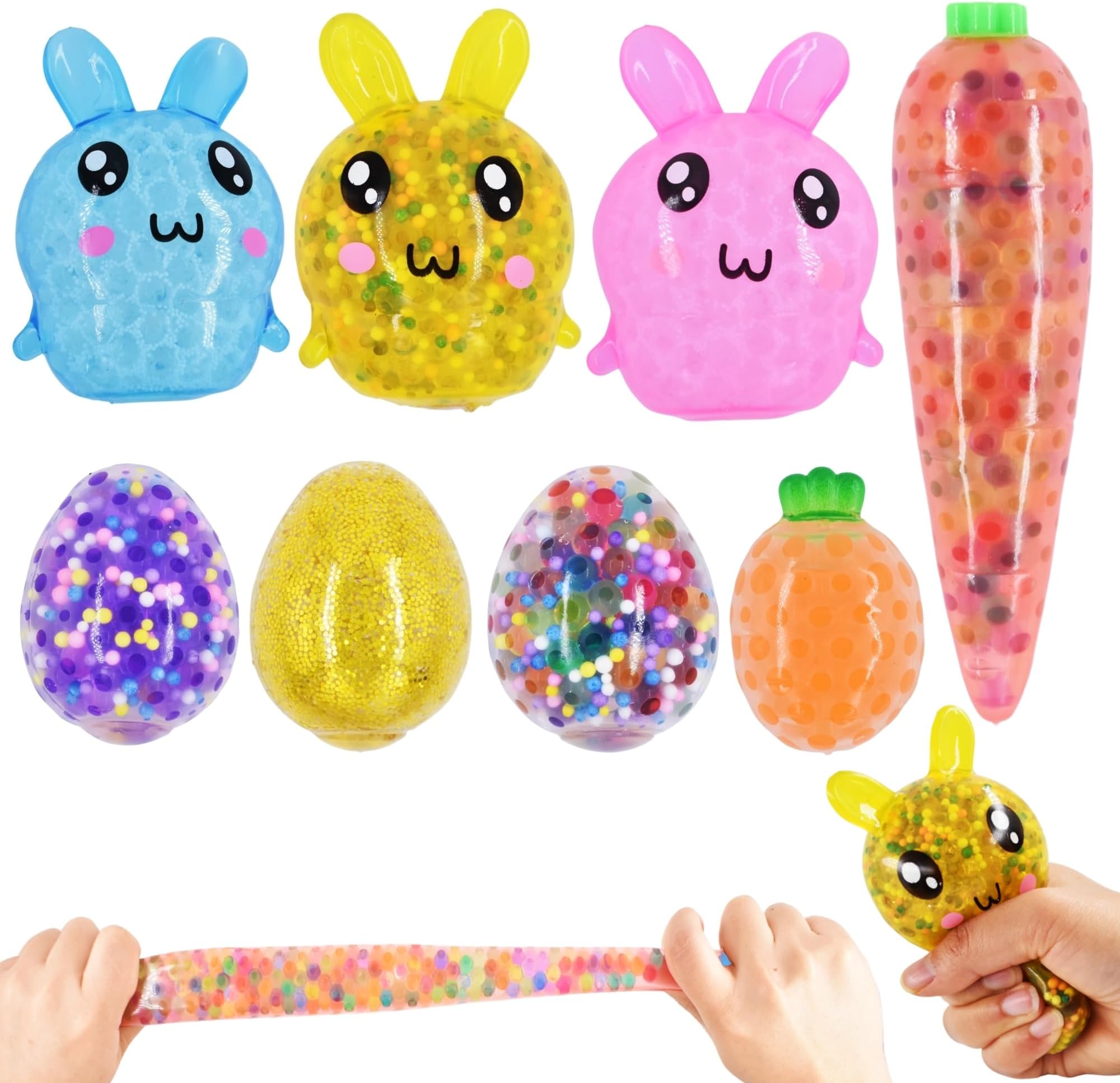 8 Pack Easter Big Stress Balls Toys, Easter Eggs Bunny Squishy Squeeze Ball, Squishies Stress Relief, Easter Basket Stuffers Egg Fillers Gifts Party Favors