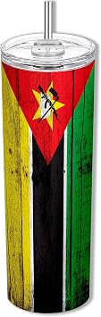 ExpressItBest 20oz Skinny Tumbler with Flag of Mozambique Mozambican - Wood Design