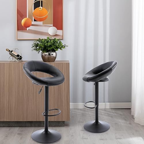 Miniatura 2 de Vogue Furniture Direct Taburetes de bar ajustables, modernos y bonitos taburetes giratorios de piel sintética con respaldo hueco, sillas de bar de