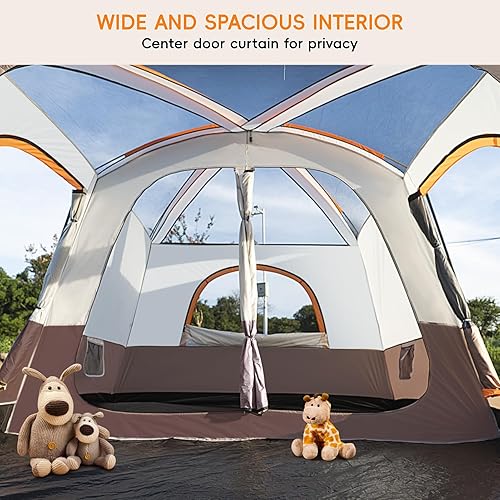 Miniatura 8 de Tienda de campaña para 4 a 6 personas, doble capa, tiendas de campaña familiares con 3 puertas, ventanas de malla, a prueba de lluvia y viento,