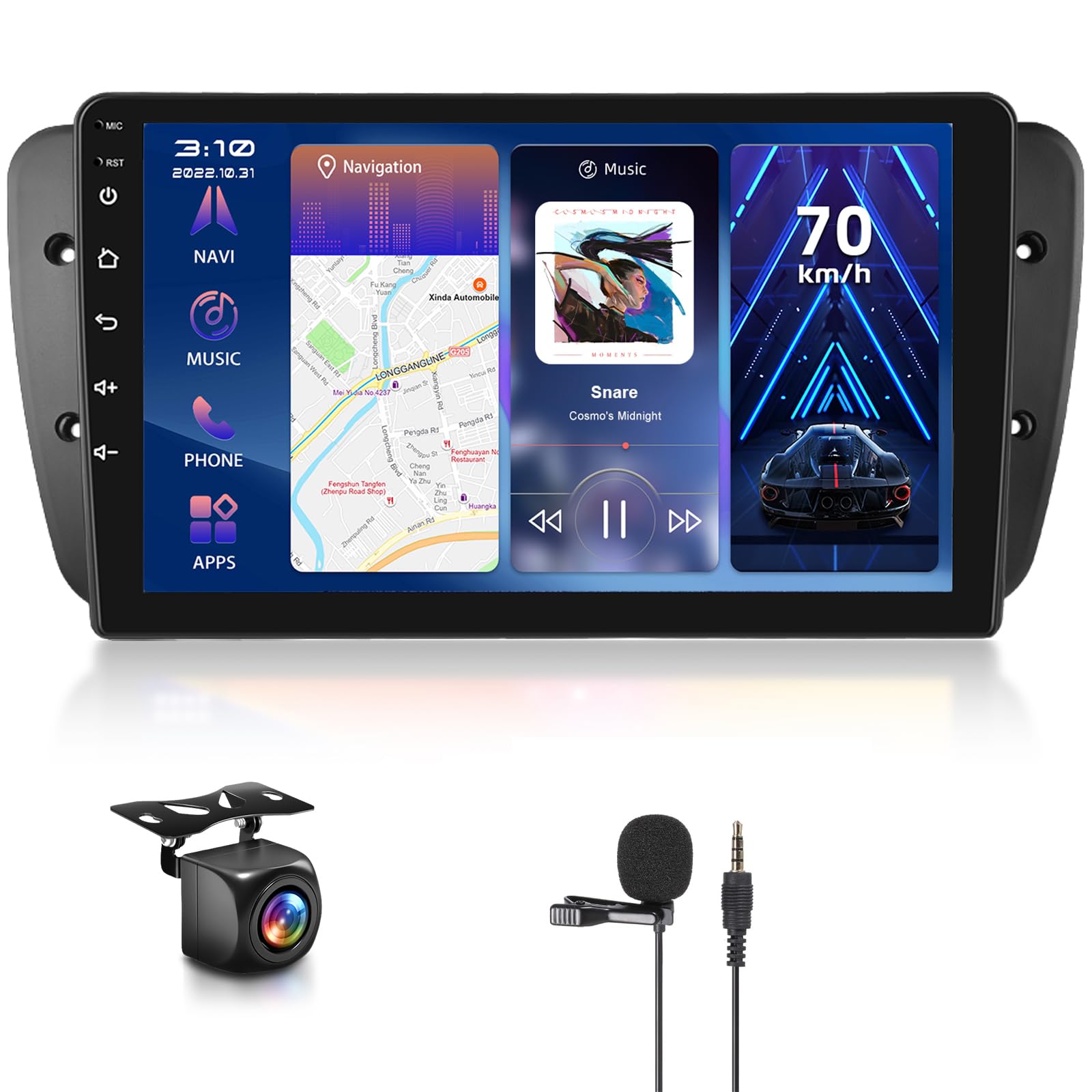 【4+64G】 Hodozzy Carplay Radio Coche para Seat Ibiza 2009-2013, Pantalla Táctil de 9 Pulgadas con Android Auto/EQ/Mirror Link/WiFi/GPS/RDS/FM/Bluetooth/USB