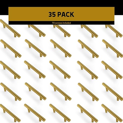 Miniatura 5 de Paquete de 35 tiradores de gabinete de latón satinado dorado de 5 pulgadas de acero inoxidable para gabinetes de cocina, cajones, puertas o