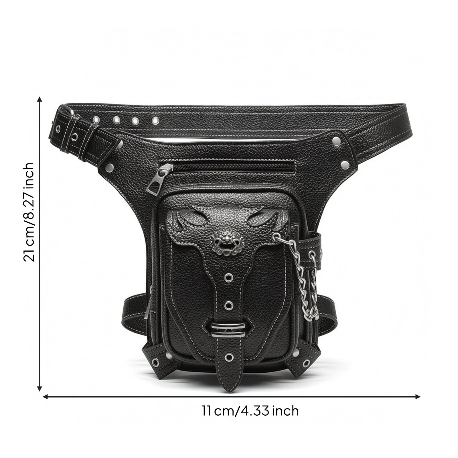 F Fityle Riñonera Resistente para Hombre con Acabado Cuero PU Negro y Placa corativa Metálica con Bolsillo y Correa con Múltiples Agujeros para