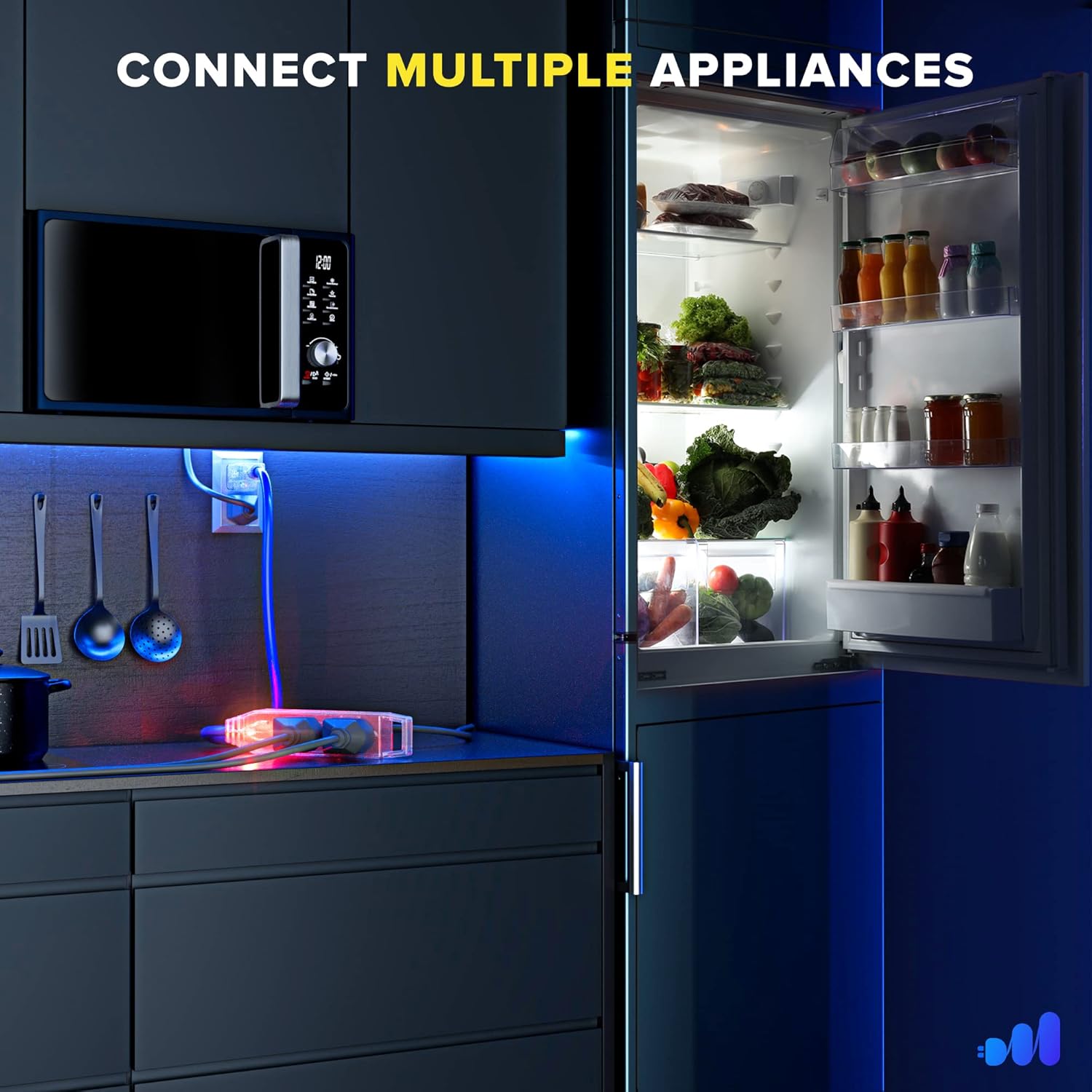 Maximm Extension Cord 50 ft, Extension Cord with Multiple Outlets and Lit Ends,16 Gauge (Blue) ETL Listed