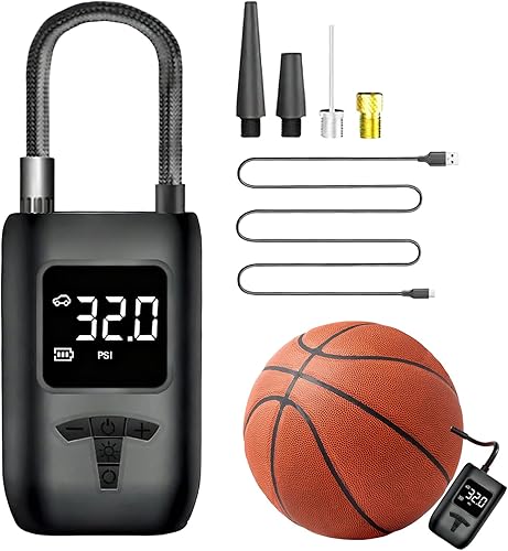 Compresor de aire portátil - Inflador de bomba de aire recargable de 150 psi  Carcasa ABS con carga USB tipo C, batería de 4000 mAh, compacto,