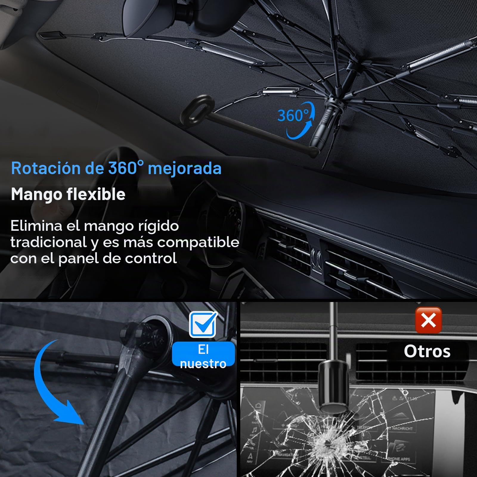 Paraguas Anti-Sol para Coche, Parabrisas Plegable del Automóvilde automóviles con Mango de Cuerda Anti - raspado, tamaño Flexible, fácil de Instalar, Adecuado para el estacionamiento al Aire Libre