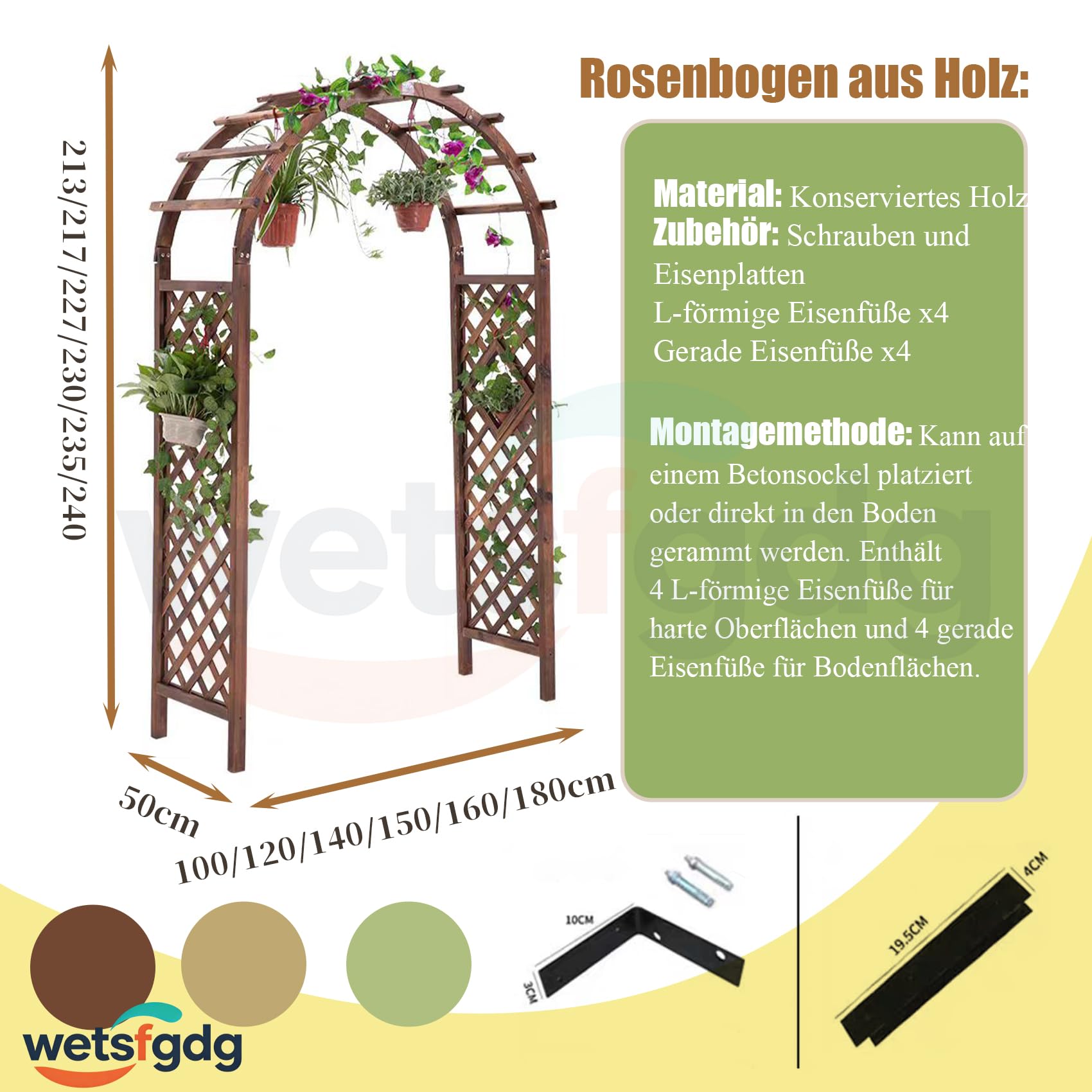 Rosenbogen Schmal mit Tür,Gartenbogen,freistehende Rankhilfe mit Rundbogen,wetterfest,für romantische Gartengestaltung,Hochzeit und als Eyecatcher auf der Terrasse(160x50x235cm)