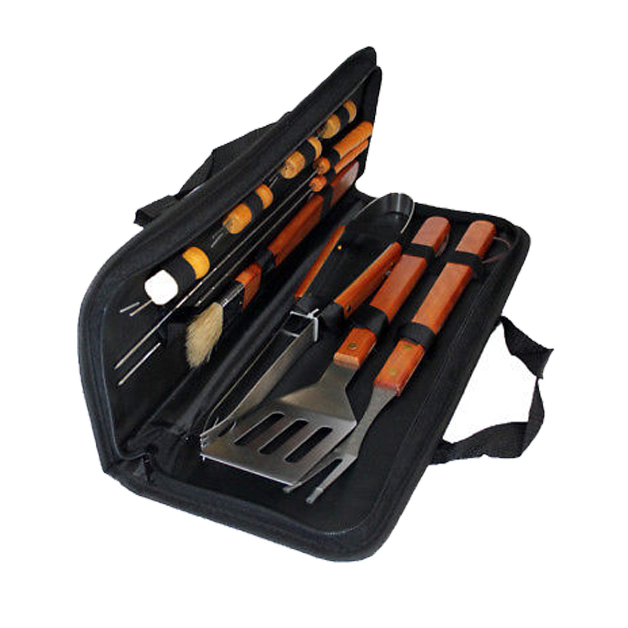 New 12 Pieces BBQ Tool Set Gourmet Stainless-Steel Barbecue Apron Accessories Stainless Steel Utensils Carry Bag Case Heat Proof Resistant Oven Glove Included
