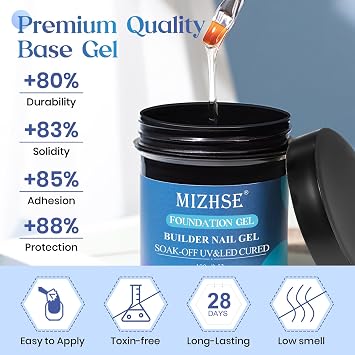 MIZHSE 100ML Base Coat for Gel Nail Polish, Clear Foundation Gel for Nails Kit with Brush Cleaner Soak Off Home DIY Gift Kit for Women