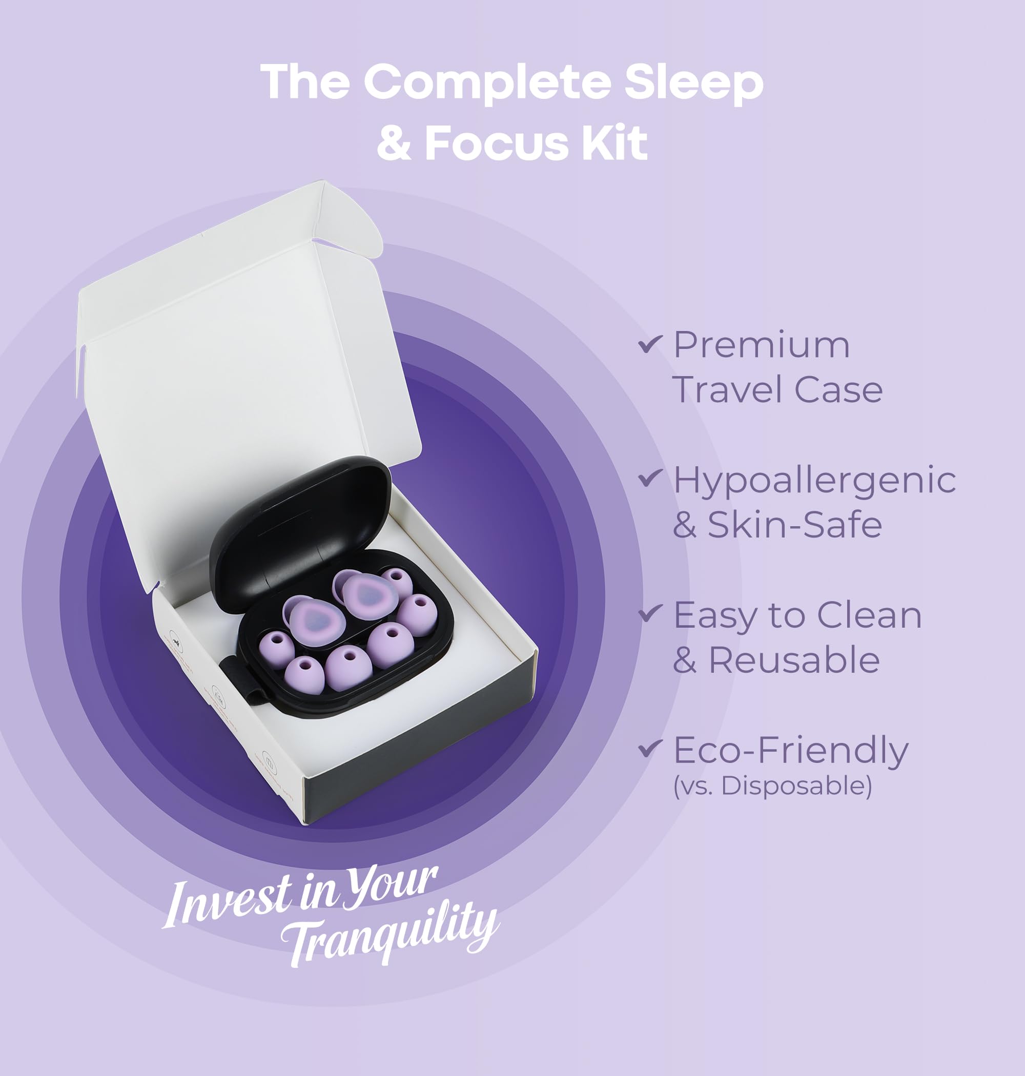 LC-dolida Aura Pro Sleep Earplugs, 38dB Higher Noise Reduction - Ultra-Soft Silicone for Snoring & Noise Blocking, Skin-Safe Custom Fit, Sleek & Reusable for Travel, Office(): Purple