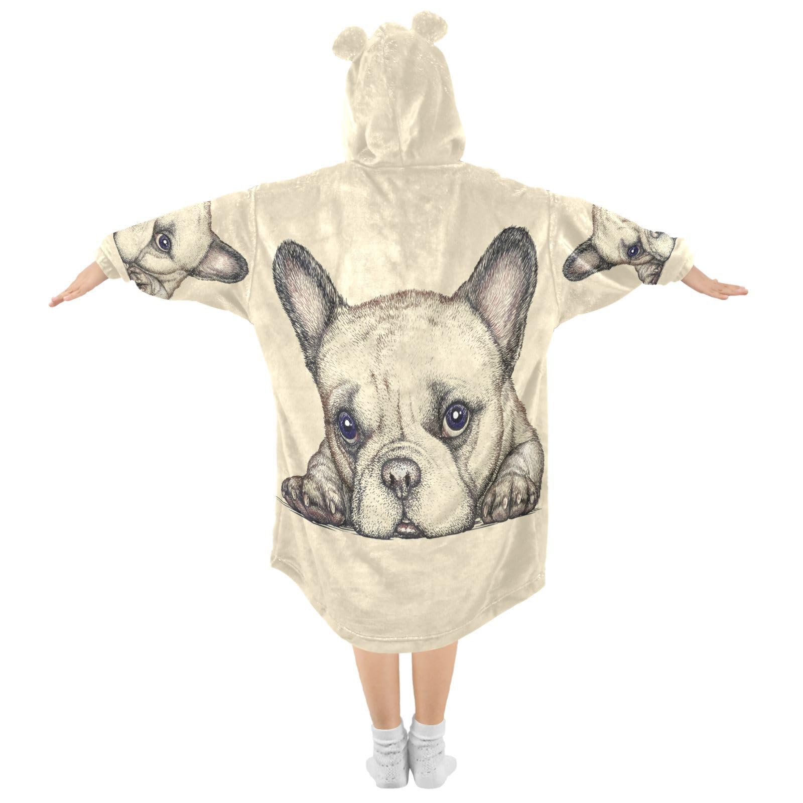 Oversized Blanket Hoodie for Kids Adult Girls Boys Fleece Hoodie Blanket Cute French Dog Bulldog Super Warm Plush Wearable Blanket Hoodie Sweatshirt with Roomy Pocket - Image 2