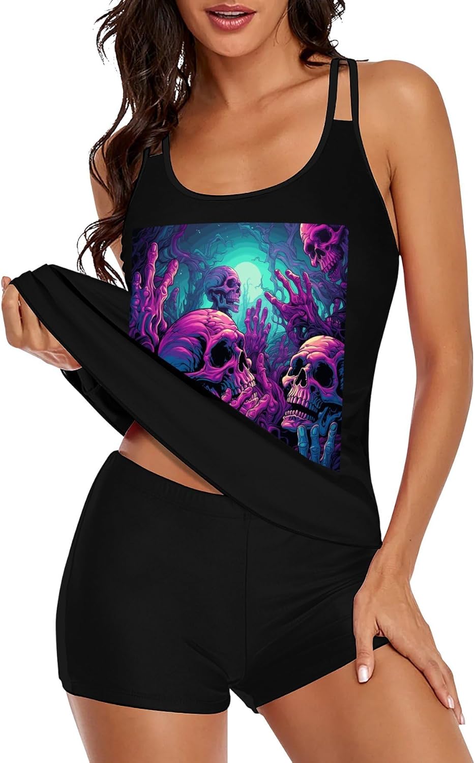Human Hands and Bones Tankini Swimsuits for Women Tummy Control Two Piece Bathing Suits Swim Tops with Boy Shorts