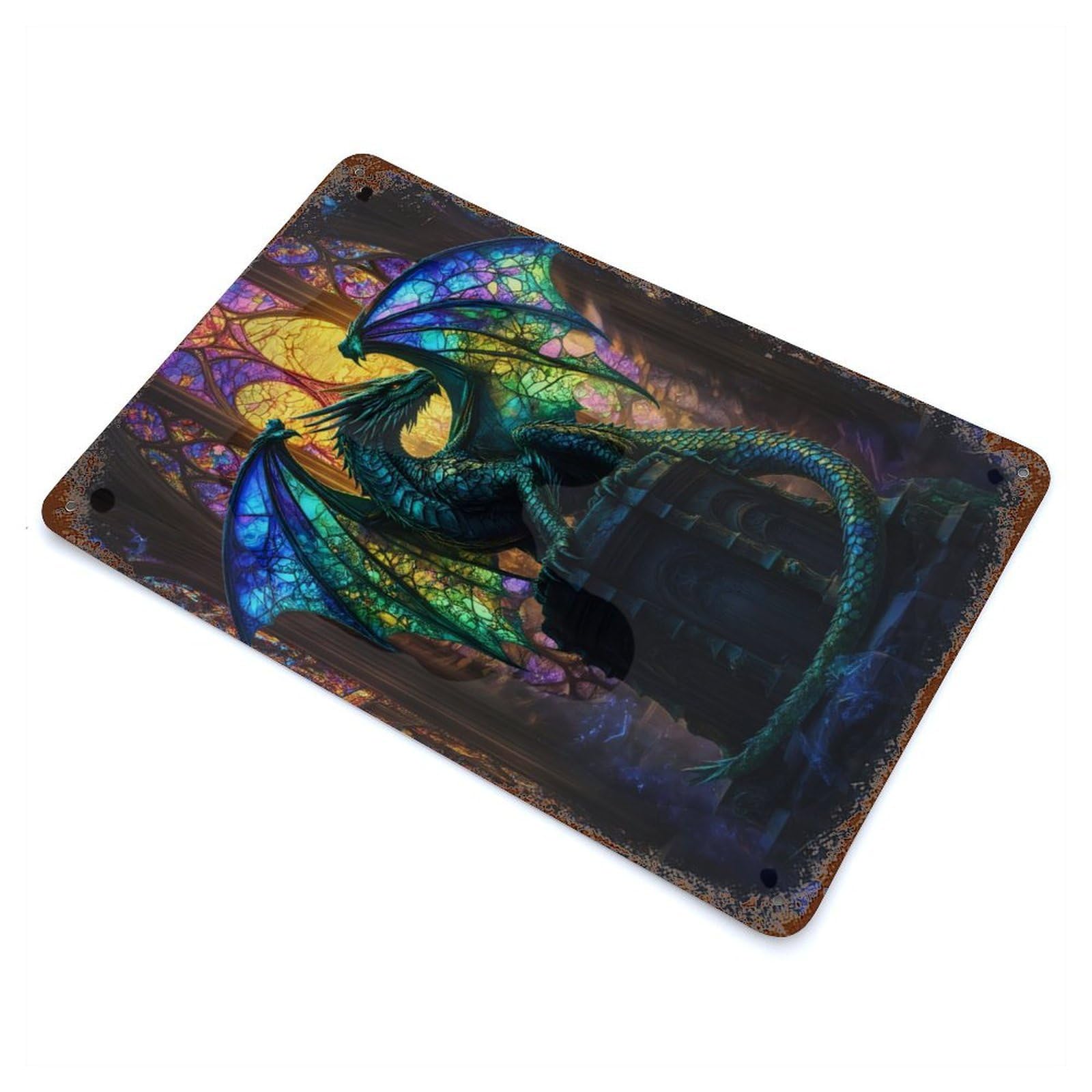Mystic Dragons Cathedral Rusty Metal Tin Sign 11.8"x7.9", Old School Wall Decor for Garage, Pub Or Kitchen