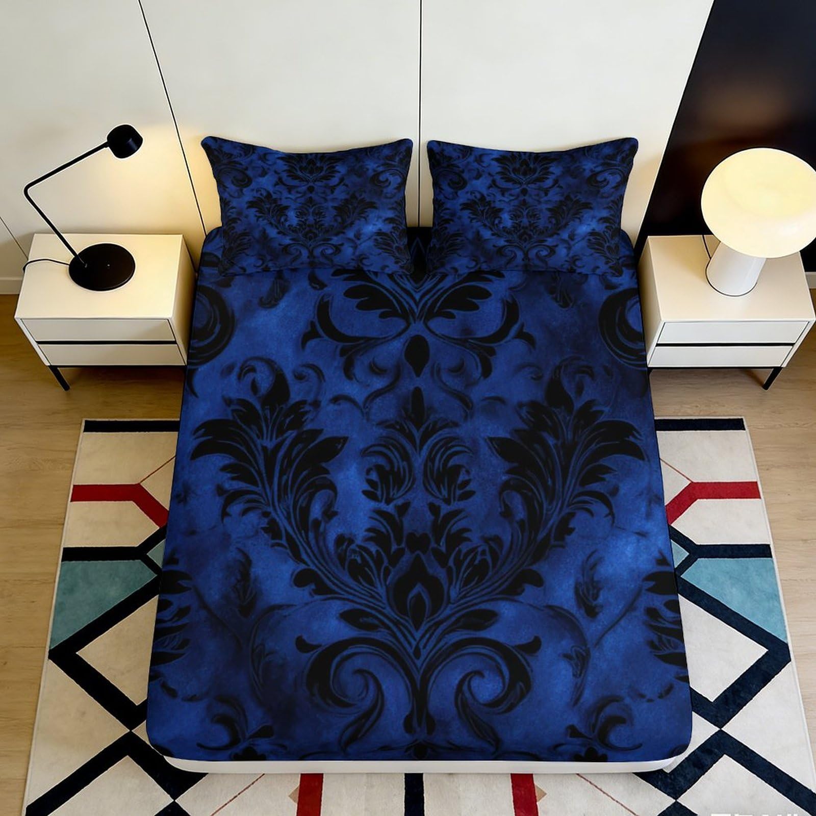 3D Printed Christmas Tree Reindeer Fitted Sheet Microfiber Deep Pocket Bedroom Non-Slip Reindeer Mattress Fitted Cover Washable 140x200x25cm