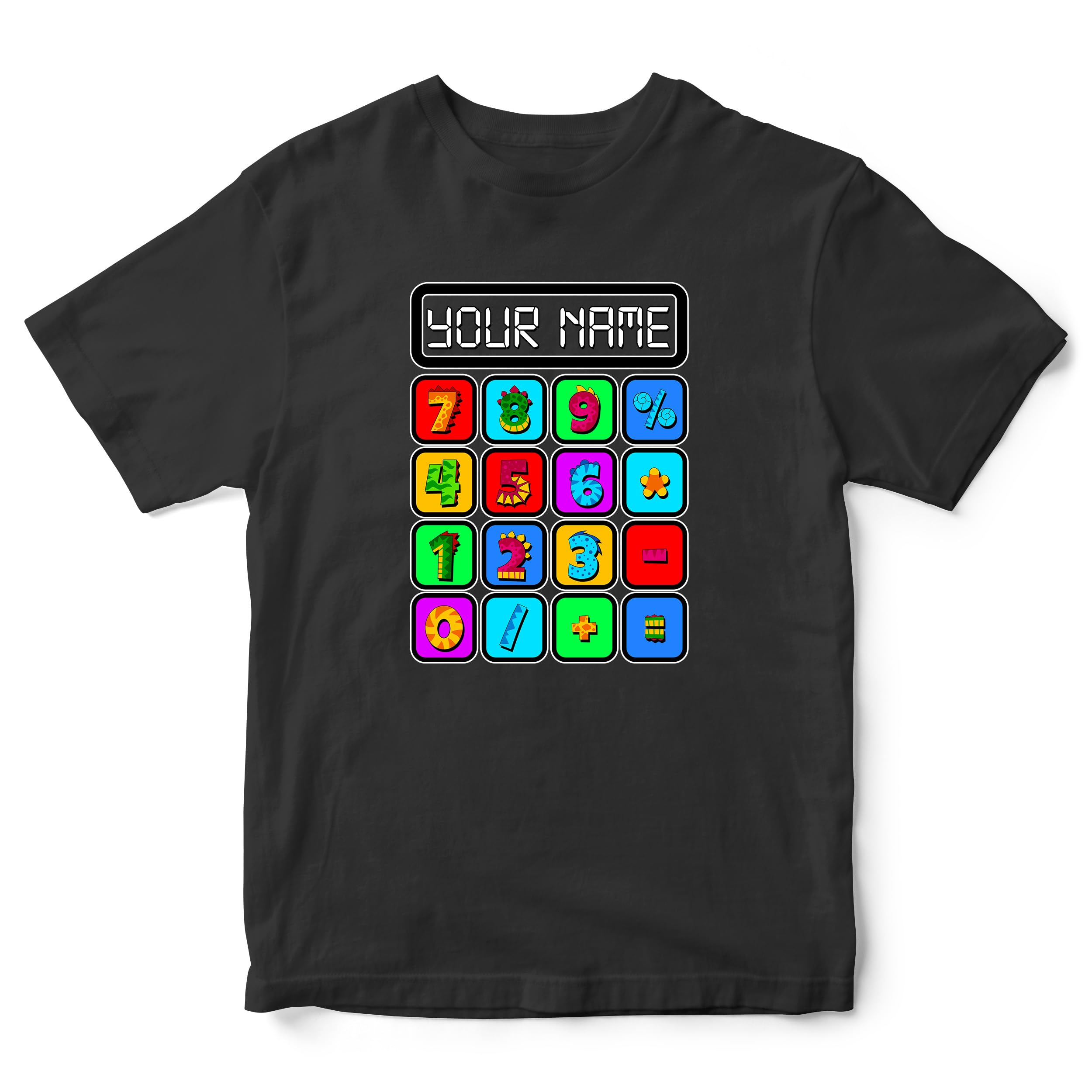 Custom Calculator T Shirt Kids Mathematics Numbers Day Tee Personalised Boys Girls Maths Top, 1-2 Years, Black