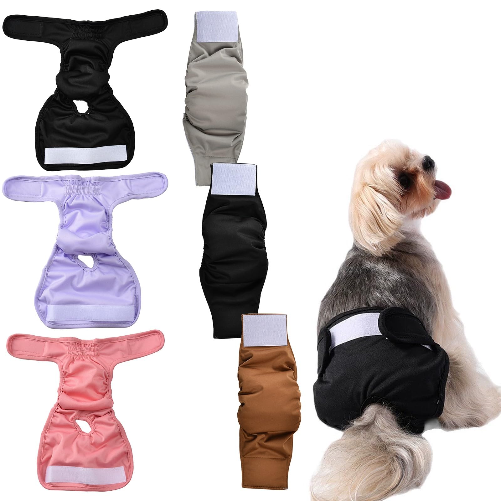 Dog Diapers, Reusable Nappies Absorb Washable Durable, Pet Nappies For Incontinent Dog s Female, Diapers Sanitary Wraps Pants Adjustable Velcro, Period Dog Panties Long Travels (Black, 40-45cm)