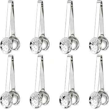 8 Piece 6 Inches Teabag Squeezer, Stainless Steel Tea Bag Tongs, Round Tea Filters Coffee Bag Squeezer Strainer Holder Serving Tongs Tool for Tea Bags, Gadget, Ice Cube, Silver