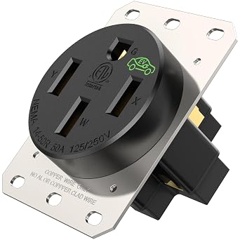 50 Amp EV Outlet NEMA 14-50R EV Charger Receptacle 240V Industrial Grade Heavy-Duty Design 3-Pole 4-Wire Grounding Ideal for Level 2 Charging Electric Vehicles RVs Large Appliances ETL Listed