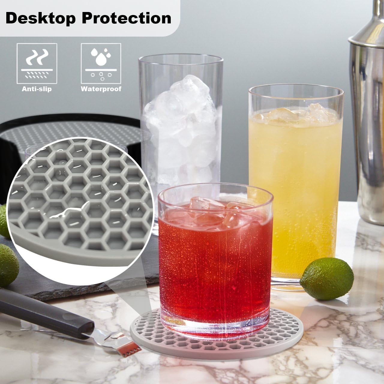 Silicone Coasters [8 Pack] with Holders Drink Coasters, for Hot or Cold Drinks Thickened, Non-Slip, Non-Stick (Gray) - Image 4