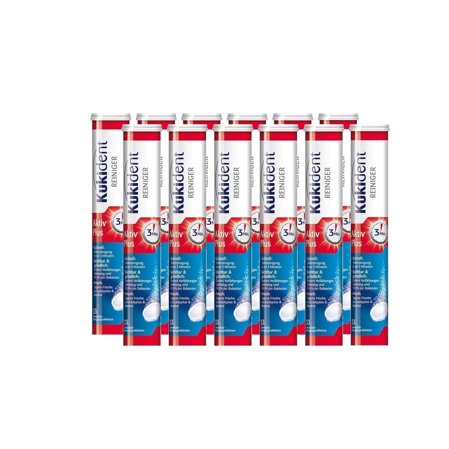 Kukident Aktiv Plus compresse detergenti - pastiglie per la pulizia di protesi, protesi dentarie e dentatura - 12 x 33 compresse