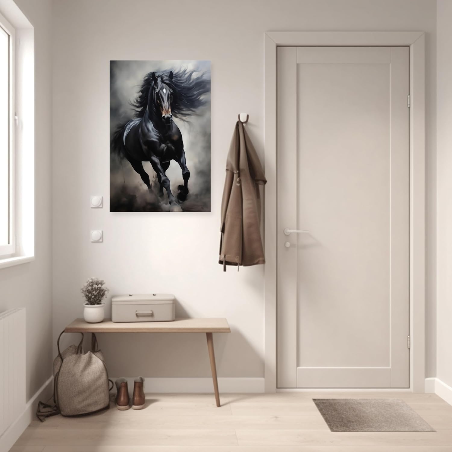 ARTZGX Horse Canvas Wall Art Black Running Horse Picture Print Animal Painting Poster for Living Room Decor Framed (12.00" x 18.00") - Image 3