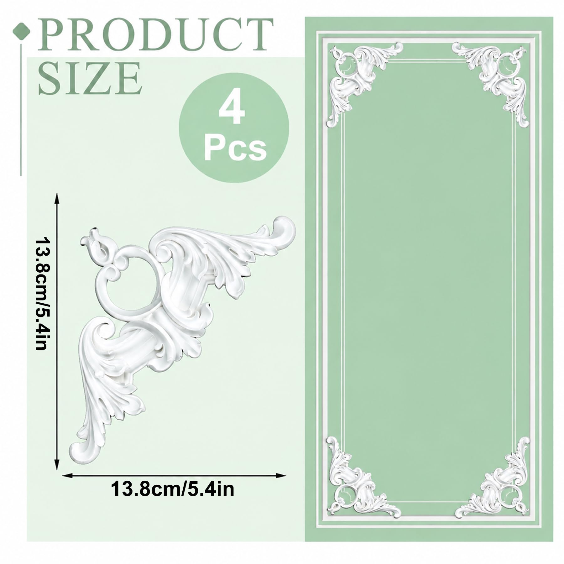 4 PCS Angolari Decorativi per Pareti E Soffitti in PU Modanature Angolari 3D con Decorazioni Floreali Profili Decorativi Verniciabili per Cornici E Angoli Elegante Finitura