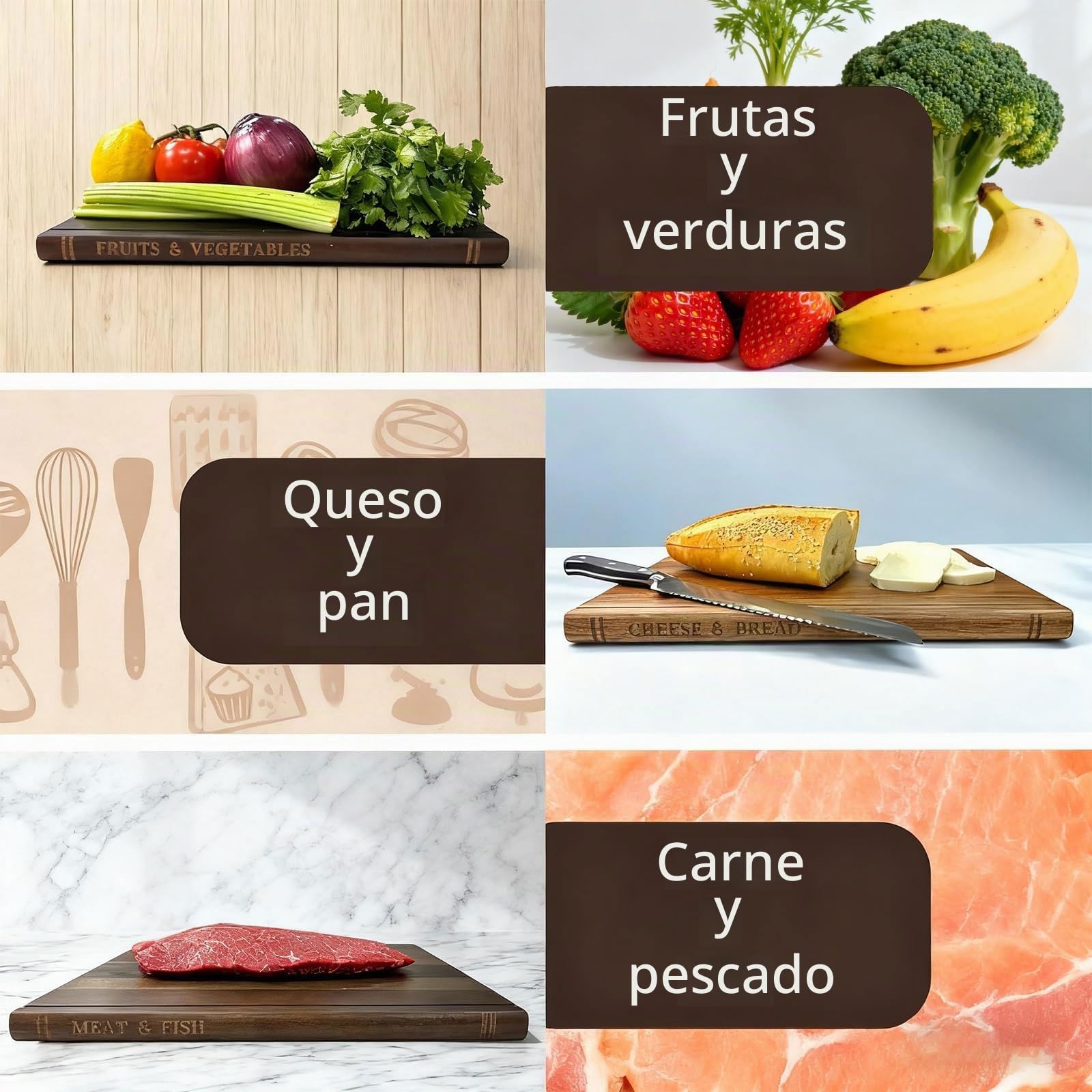 Juego de 3 Tablas de Cortar en Forma de Libro con Soporte, Tablas de Cortar en Forma de Libro, Accesorios Multifuncionales Para Preparar Alimentos y Mostrar en la Encimera de la Cocina