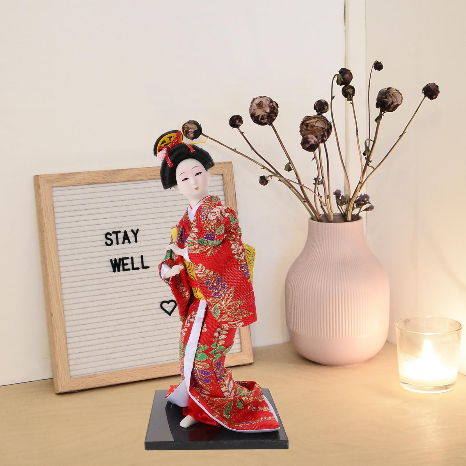 Vaguelly Figurita de Muñeca de Kimono Japonés para Decoración de Escritorio Adorable Estatua de Geisha con Vestido Japonesa para Hogar Decoración y