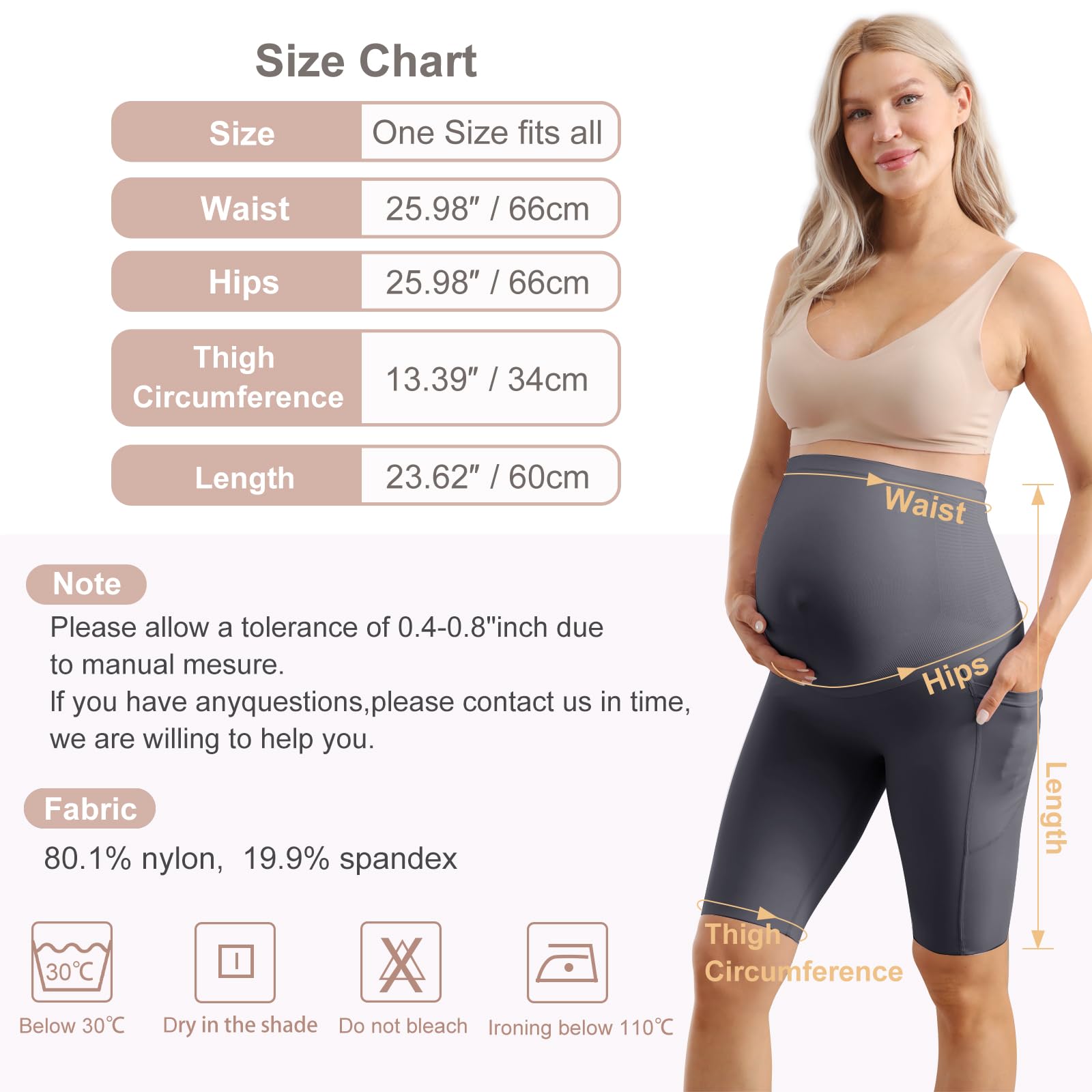 Maternidad Pantalones Cortos,Leggings Premamá Cortos Embarazo con Bolsillos,Ropa Premamá Verano Mujer,Premamá Leggins Pantalones Cortos sobre el Vientre,Cintura Alta Gris