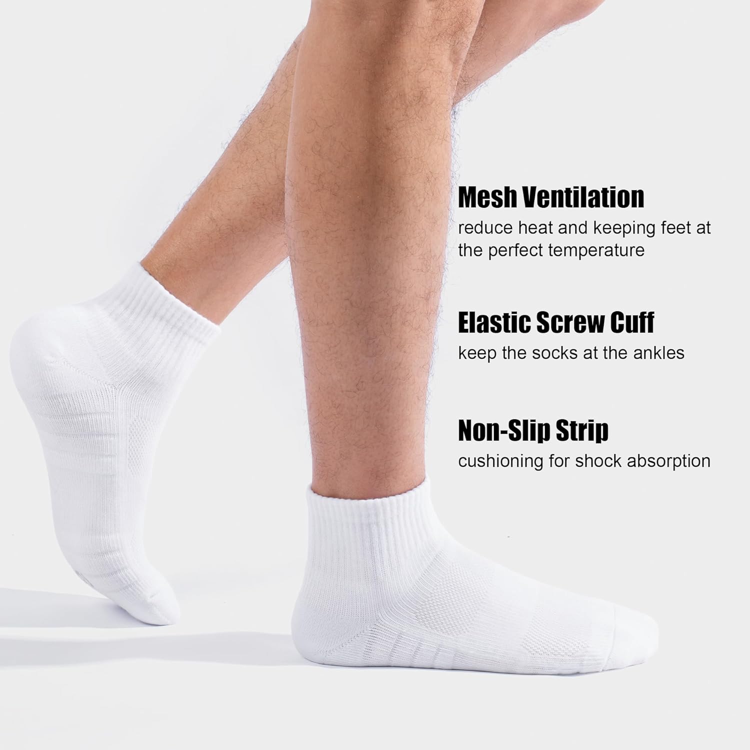 Lapulas Athletic Quarter Socks for Men Women, Cotton Mesh, Cushioned Arch Support, Non-Slip Running Ankle Design, 6 Pack - Image 2