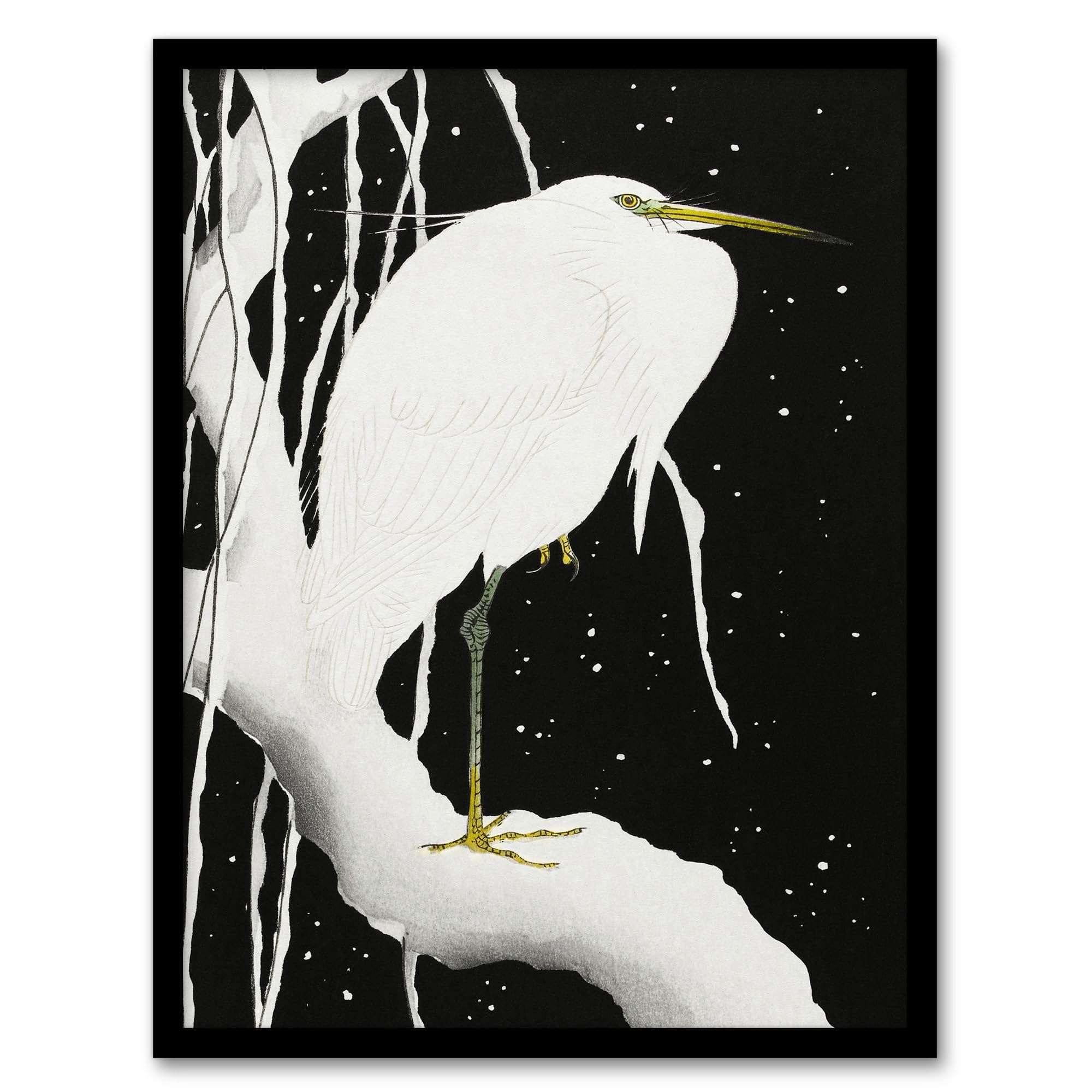 Artery8 Black Ohara Koson Heron In Snow Covered Tree Branch Framed Wall Art Print Home Décor A3