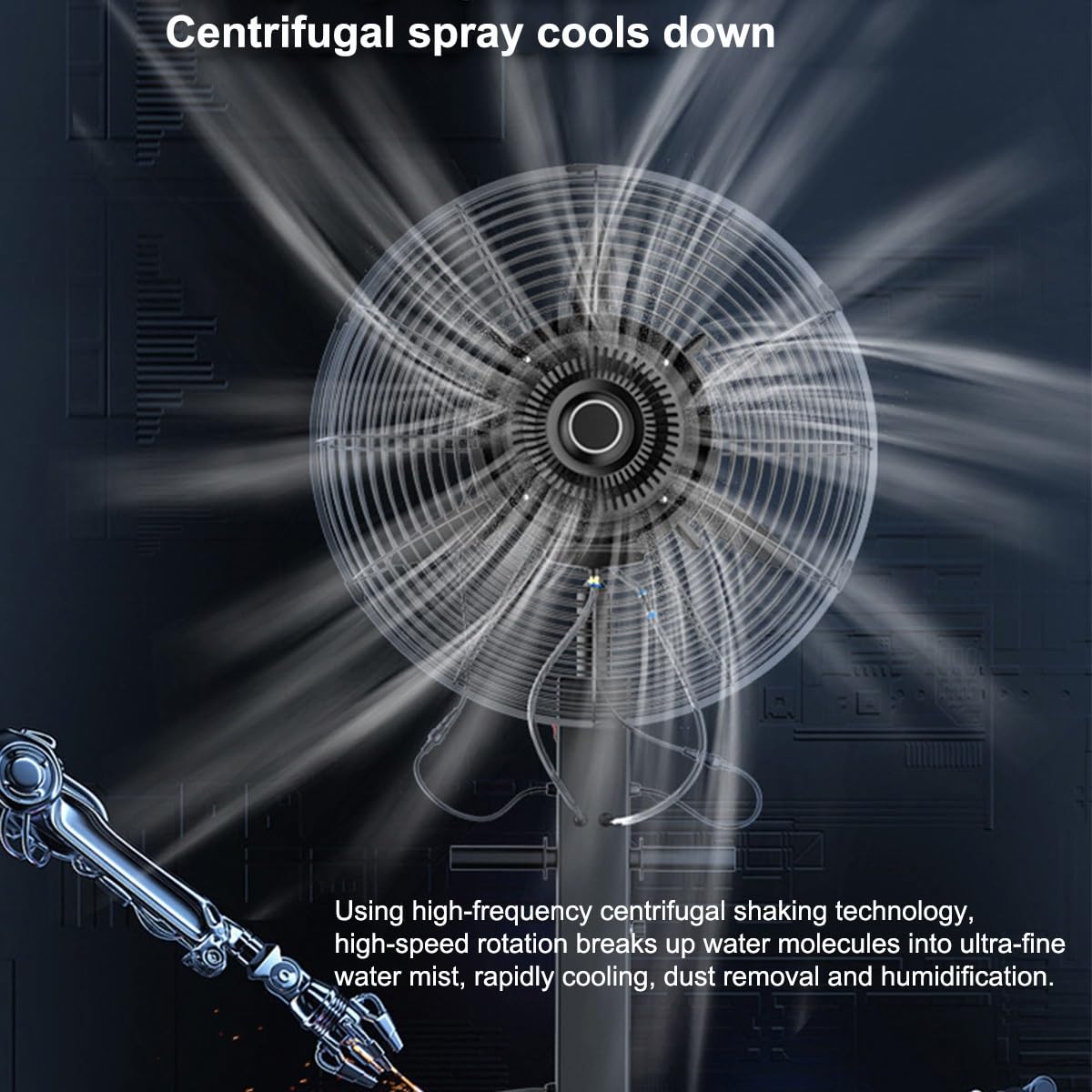 Ventiladores de pedestal. Ventilador nebulizador industrial con tanque de agua de 11 galones y oscilación de 90 grados para enfriar patios, garajes, gimnasios y talleres. Ventilador de pedestal grand