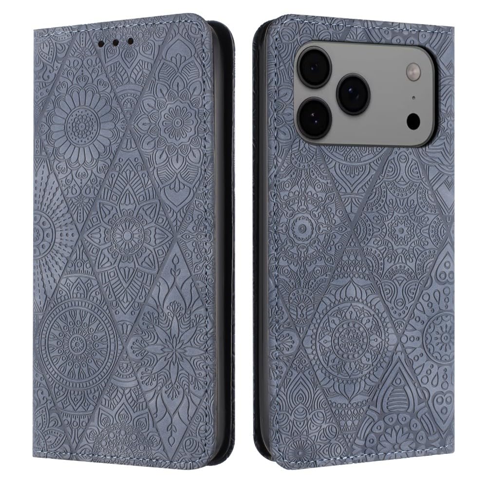 Étui compatible avec iPhone 7 Plus/8 Plus (Couleur : Gris) Étui portefeuille en cuir à rabat magnétique avec motif solide